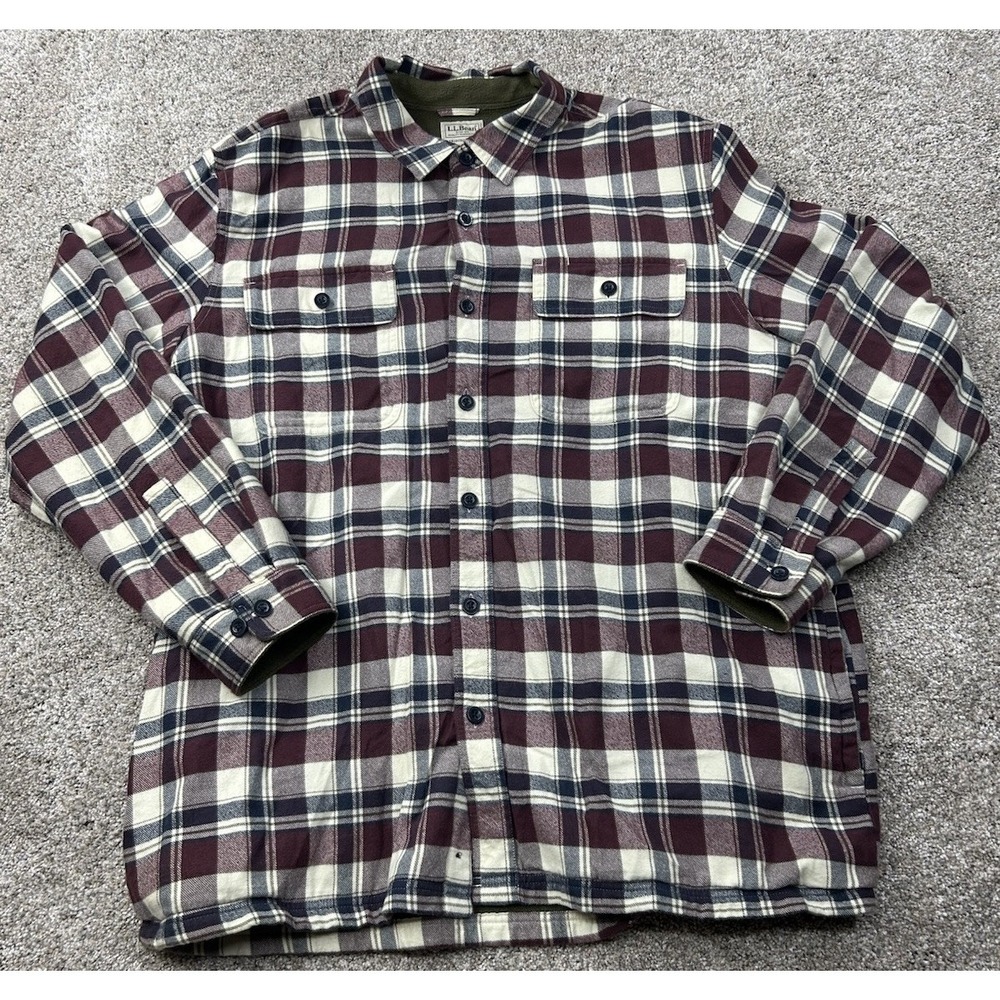 L.L. Bean Men's Fleece-Lined Flannel Shirt Jac Size XL Traditional Fit
